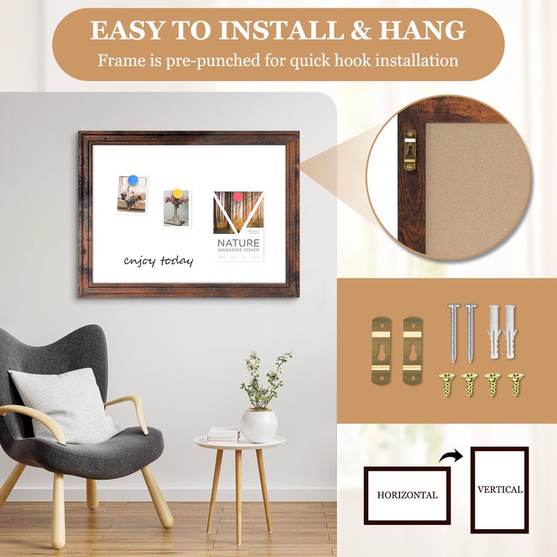 Magnetic Dry Erase Whiteboard with Vintage Wood Frame - Wall Mount, 18x24 Inches