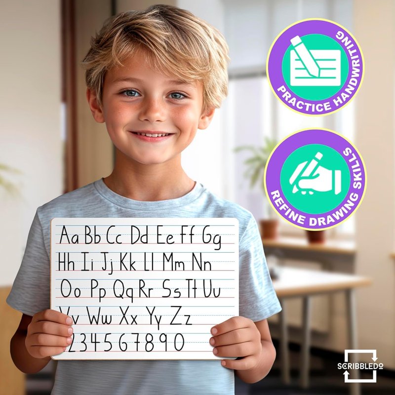 Lined Dry Erase Boards Set of 5 | 9x12 Inch Reusable Whiteboards with Markers & Erasers