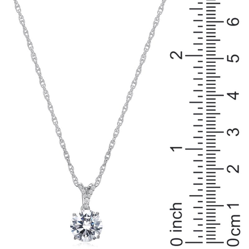 Moissanite Solitaire Pendant Necklace 2 Carats in Rhodium Silver for Women