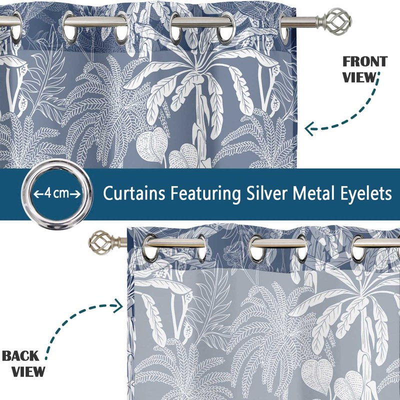 Sheer Tropical Tree Pattern Curtains Set of 2 - Light Filtering Georgette Drapes for Windows