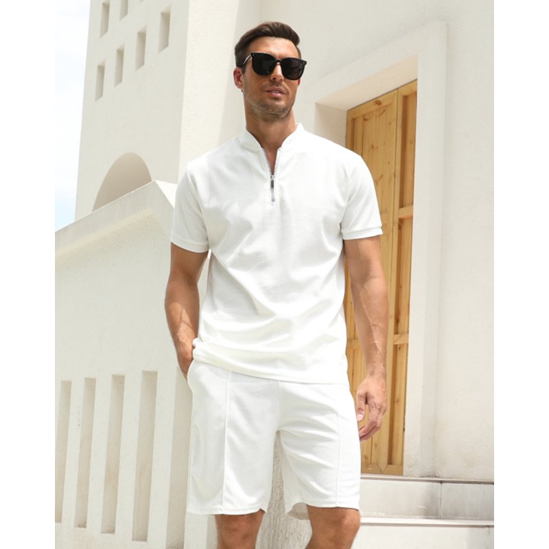 Men's Casual 2-Piece Tracksuit Set with Zip Shirt and Shorts for Beach, Golf, and Sport