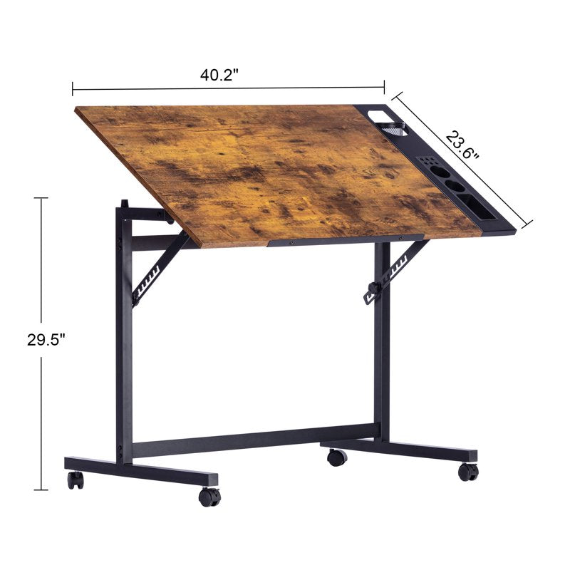 Adjustable Drafting Table with Wheels and Pencil Ledge - Art & Craft Desk