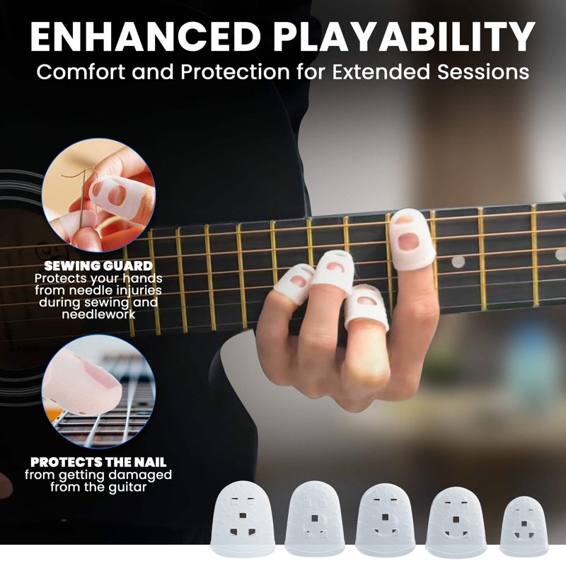 Silicone Guitar Finger Protectors Set - 5 Sizes Finger Tips Guards for String Instruments