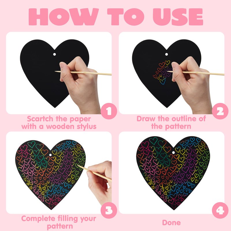 Kids Valentine's Day Scratch-Off Card Set with Rainbow Hearts - Classroom Craft Supplies
