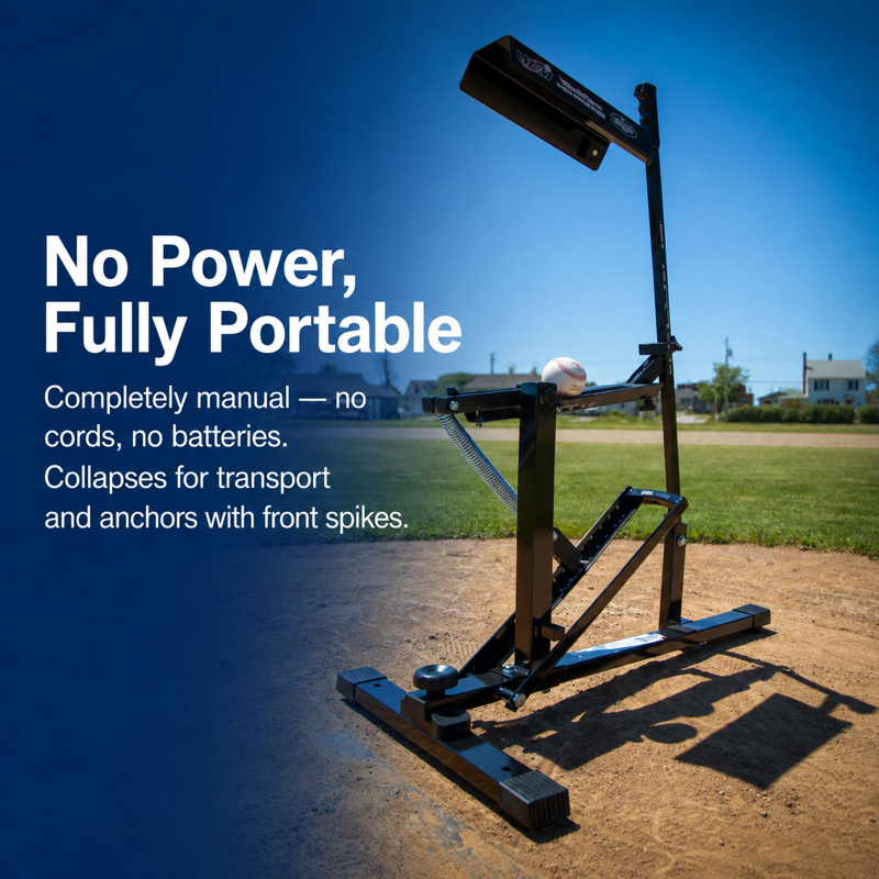 Mechanical Baseball & Softball Pitching Machine - Up to 50 MPH, Portable & Manual
