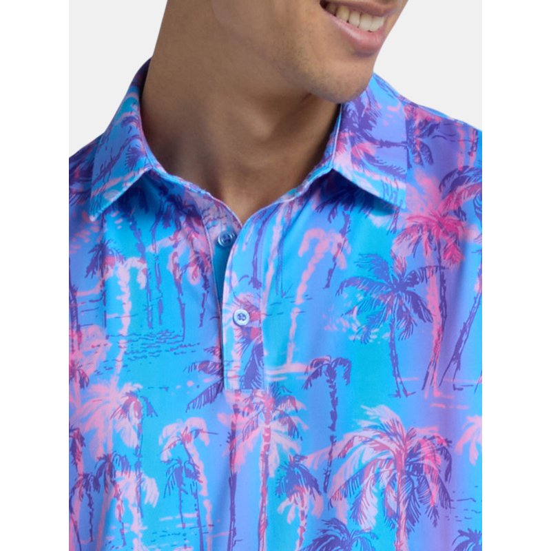 Birdie Bound Palm Print Golf Polo Shirt for Men & Big Men – Variation: Digital Lavender Palm, S