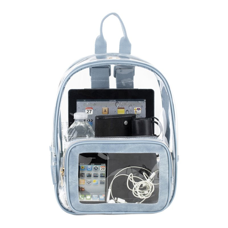 Clear Fashion Dome Backpack with Denim Trim - Unisex Stylish School Bag