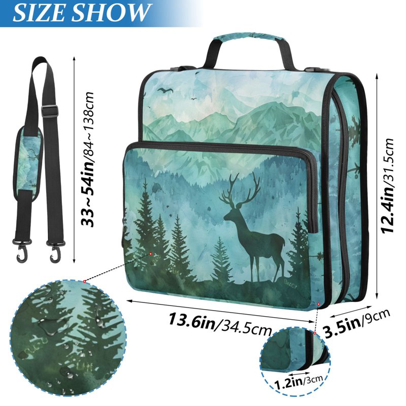 Waterproof Zipper Binder with Shoulder Strap 2 Inch D-Ring Holds 500 Sheets