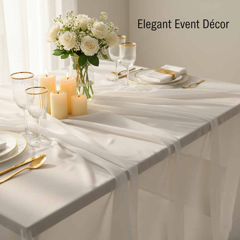White Sheer Chiffon Fabric for Draping & Event Backdrops - 50 Yards