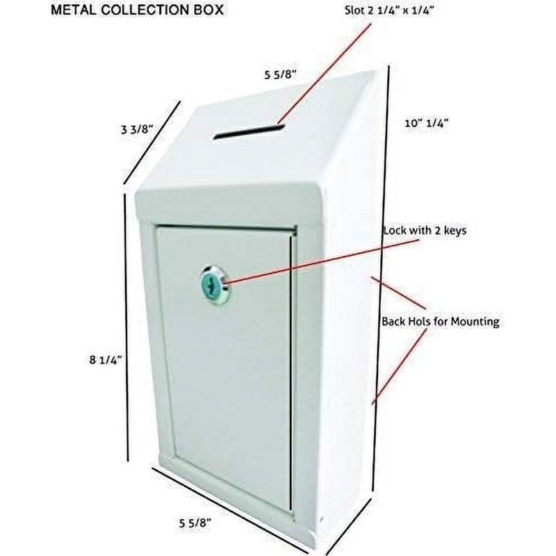 Secure Locking Donation Box with Metal Top Slot - 10x6x2.5 Inches