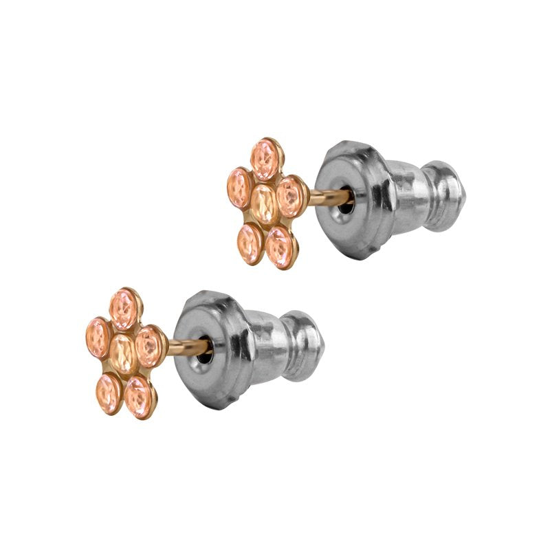Girls CZ Flower Stud Earrings in 14K Pink Gold - Tween Jewelry