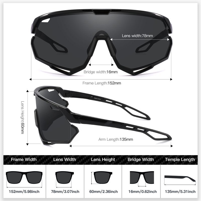 Cycling Sunglasses Sports Eyewear UV400 HD Lens Lightweight TR90 Frame