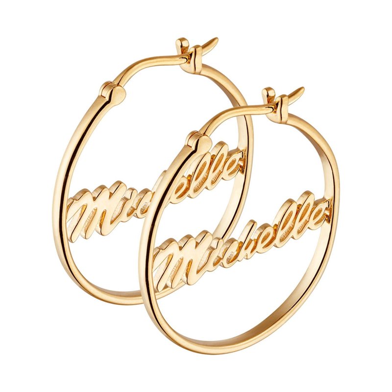 Personalized Gold Over Silver Hoop Earrings with Name - Small 25mm or Medium 35mm