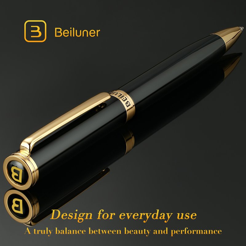Luxury Gel Pen Set with Gold Trim in Leather Box - Executive Office Writing Gift