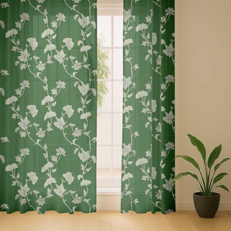 Sheer Floral Vine Window Curtains Set of 2 Light Filtering Georgette Panels