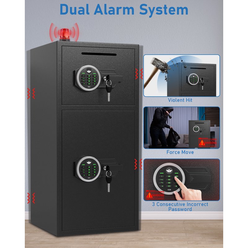 Heavy Duty Digital Home Safe with Dual Alarm & Fireproof Storage