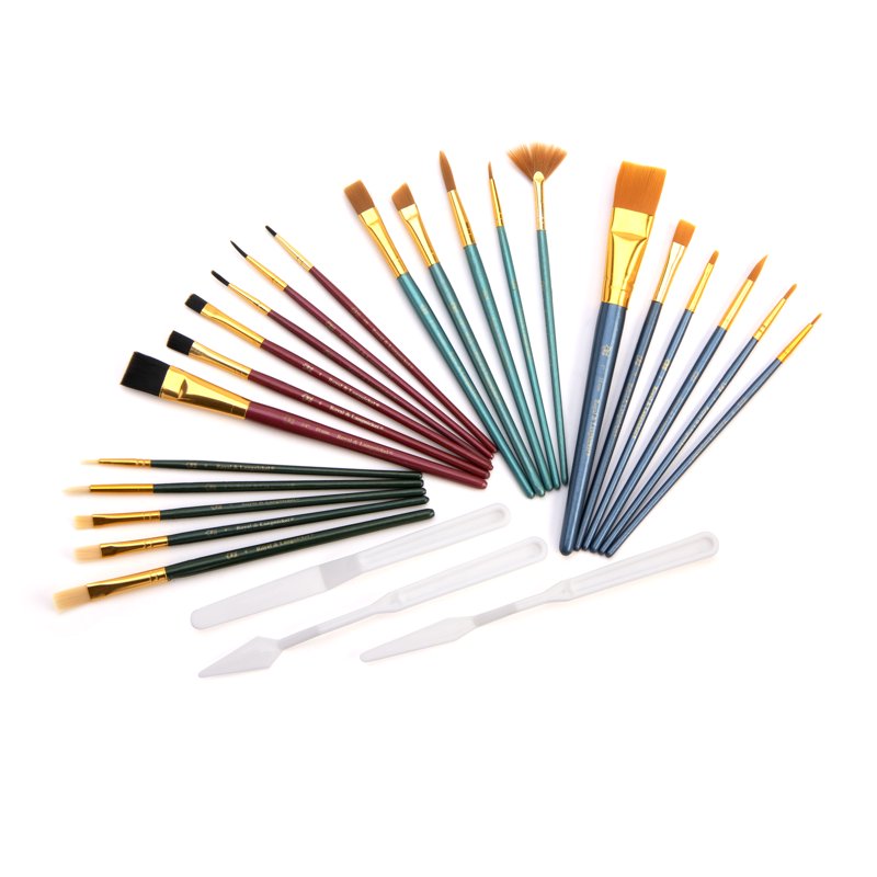 All Media Art Brushes Set - 25 Assorted Shapes & Sizes for Painting, Shading & Blending