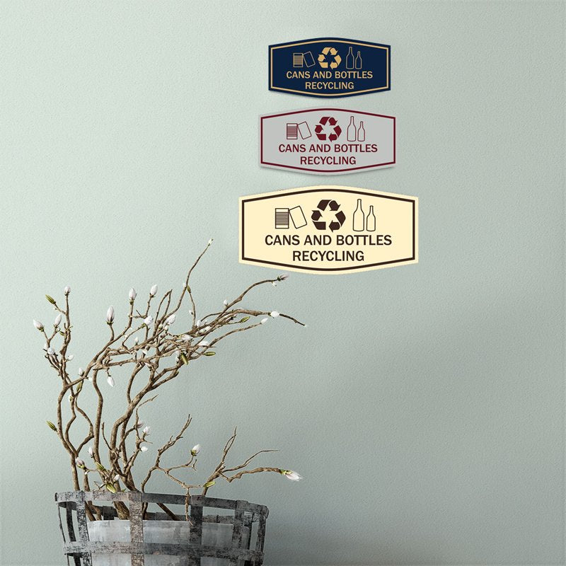 Can & Bottle Recycling Sign - Small, Ivory & Dark Brown, Indoor/Outdoor