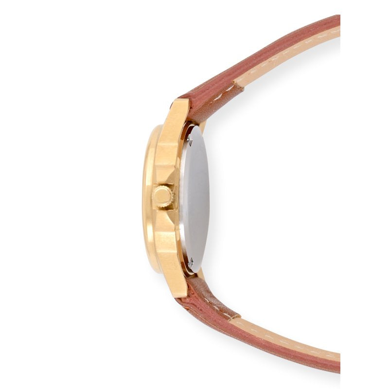 Men & Ladies Gold Tone Watch with Brown Leather Strap and Date 26.5MM