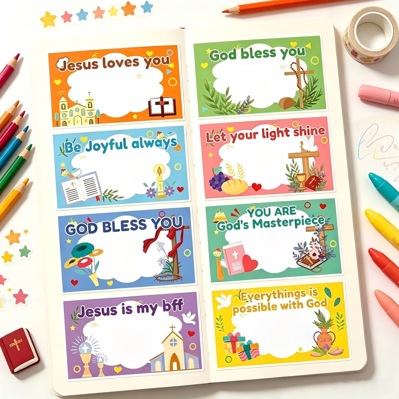 Bible Verse Name Tag Stickers - Christian Religious Labels for School & Crafts