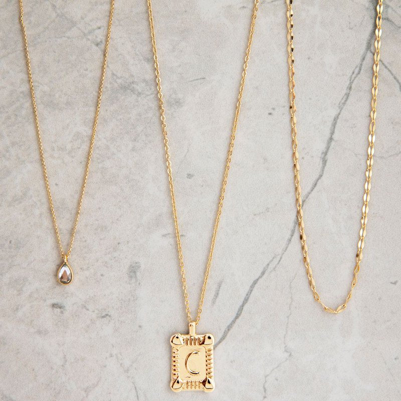 Initial Letter Gold Pendant Necklace Set for Women - Layered Monogram Jewelry, 3 Pieces