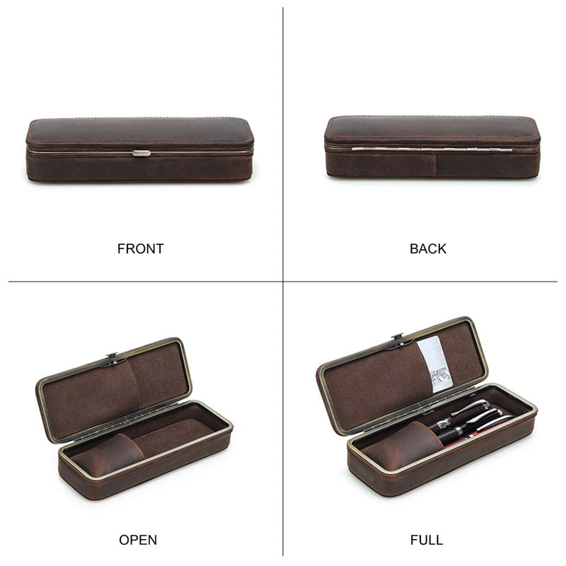 Genuine Leather Fountain Pen Case for 3 Pens with Card Slot - Handmade