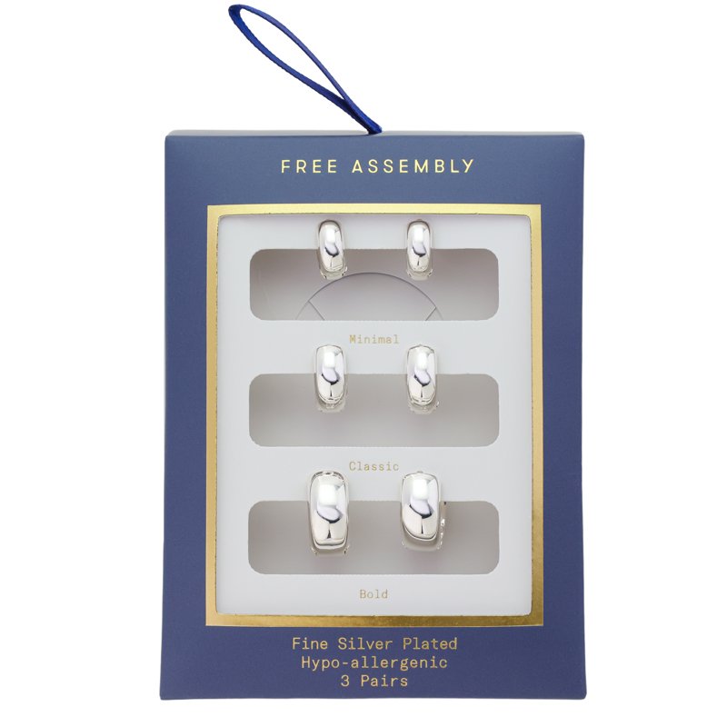 Women’s Silver-Plated Hoop Earring Set - 3 Pairs, Demi-Fine Jewelry
