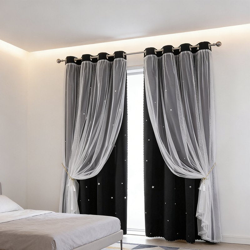 Blackout & Sheer Double Layer Curtains - Thermal Insulated Drapes for Bedroom & Living Room