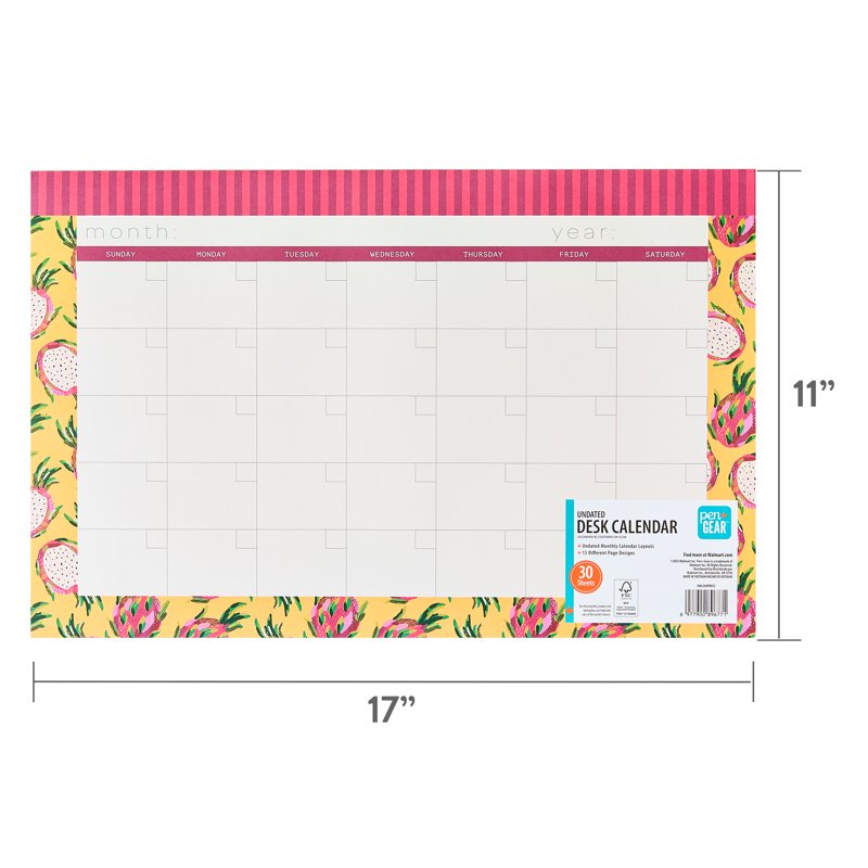 Undated Desk Planner Pad with Colorful Fruit Themes, 17x11 Inches, 30 Sheets