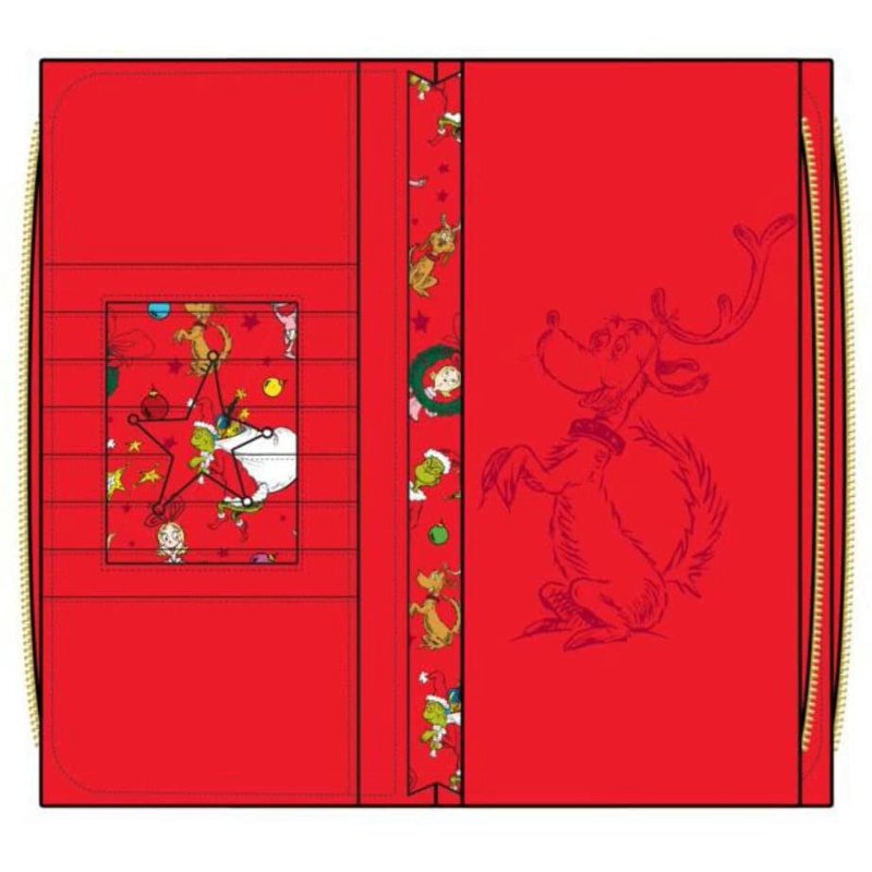 Holiday Grinch Zip Around Wallet - Faux Leather Sequin Gift Accessory