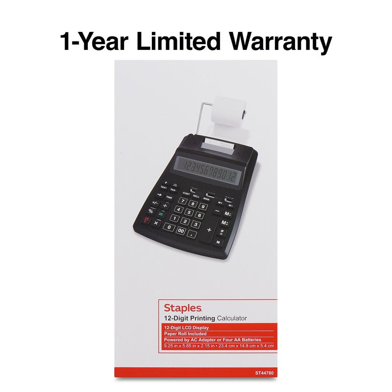 Desktop Printing Calculator 12-Digit LCD for Business & Accounting