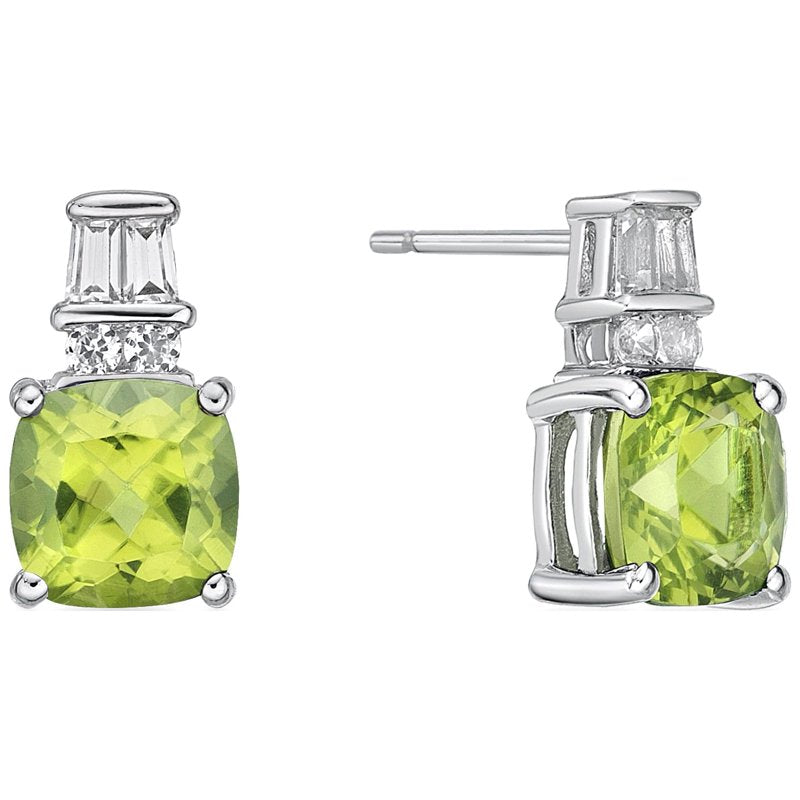 Sterling Silver Peridot & White Sapphire Earrings - Hypoallergenic Gift Jewelry