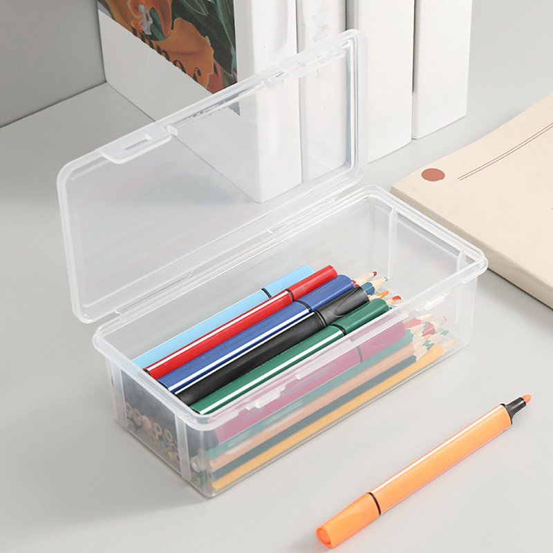 Large Transparent Plastic Pencil Box with Locking Lid & Handle - Space-Saving Organizer