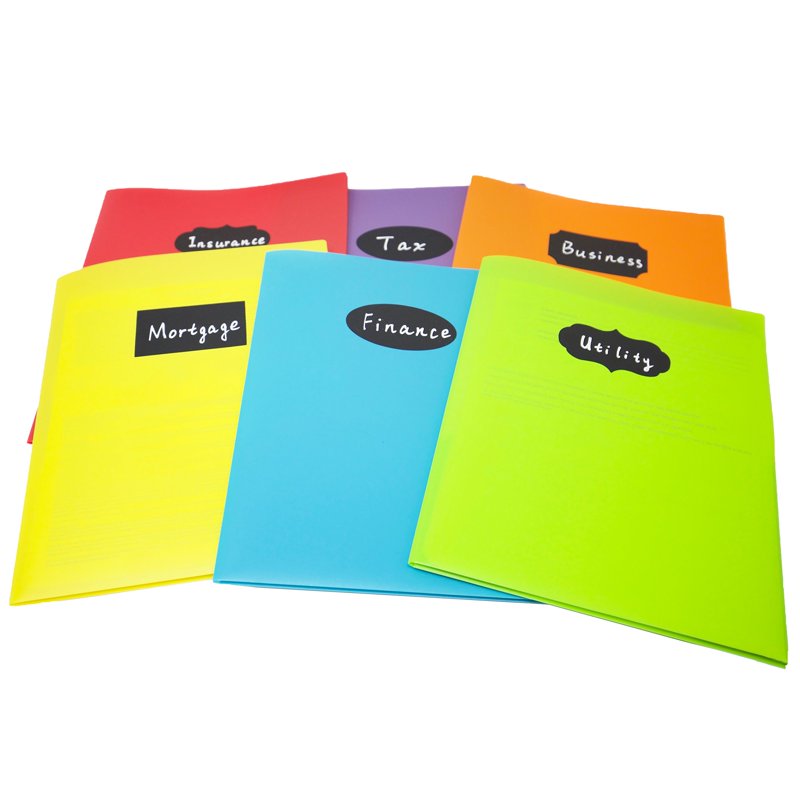 Heavy Duty Plastic Pocket Folders - 6 Pack Rainbow Colors, Reinforced Edges