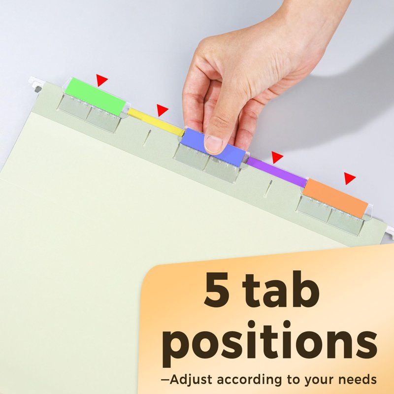 50 Pack Hanging File Folders with 1/5-Cut Tabs - Pastel Colors for Office & Home Organization