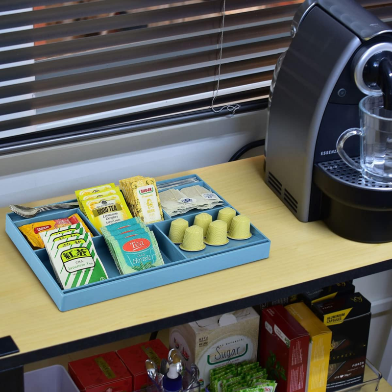 Multi-Purpose Desk Drawer Organizer Tray with 8 Compartments - Blue Plastic