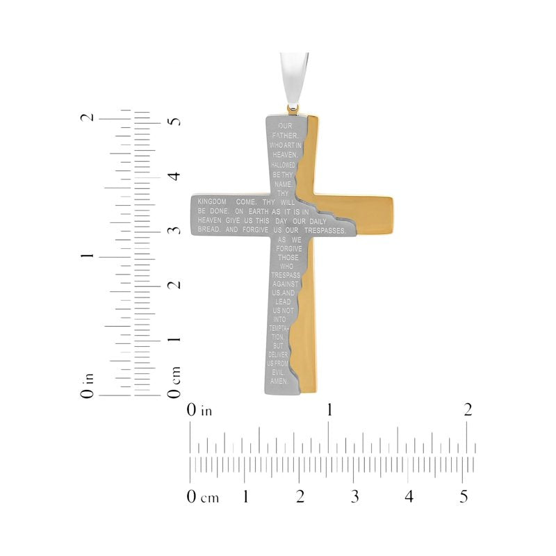 Men's Gold-Tone Stainless Steel Prayer Cross Pendant with Chain - Religious Jewelry