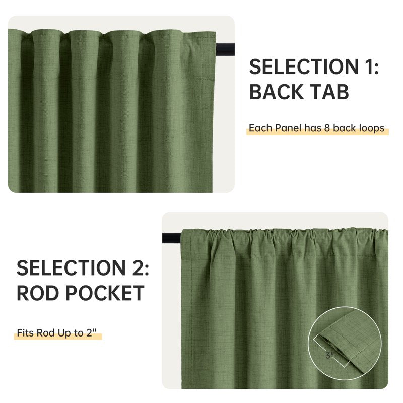 Blackout Faux Linen Curtains 52x96 Inches Set Thermal Insulated Privacy Panel