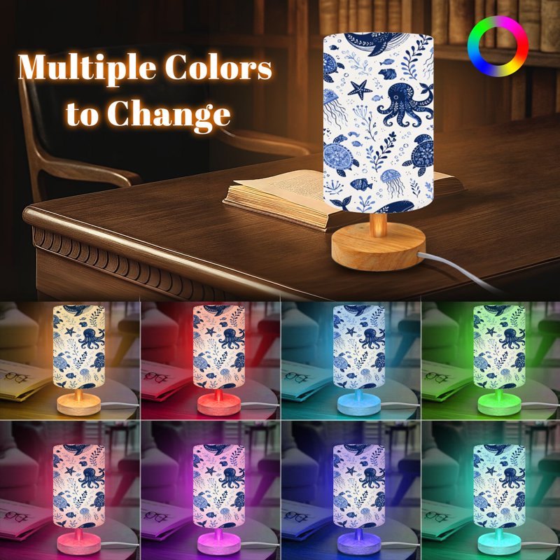 16-Color Dimmable Childrens Nightstand Lamp with Sea Animal Design - Bedside & Nursery Light