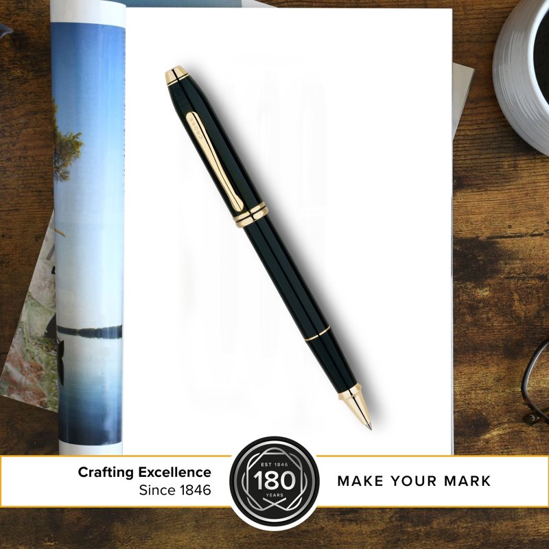 Classic Black Lacquer Rollerball Pen - Elegant Writing Instrument