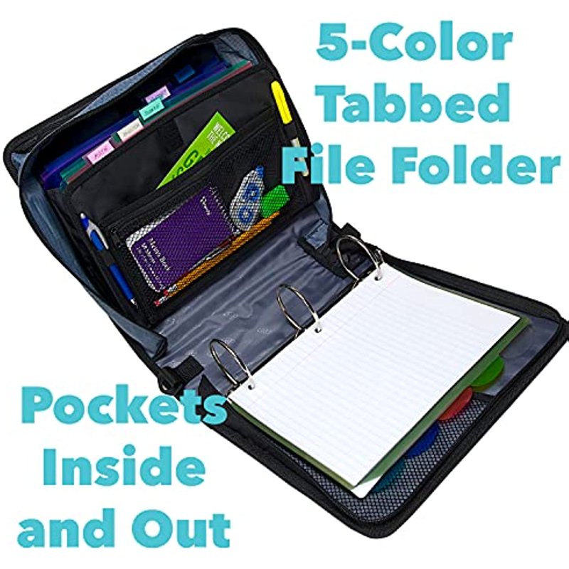 3-Inch Zipper Binder with Expandable File and Mesh Pockets for School Organization