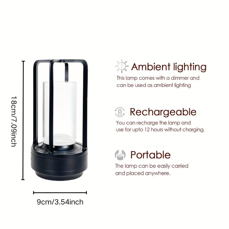 Rechargeable Touch Control Glass Table Lamp Set - Dimmable LED Ambient Light for Bedroom & Home Decor - Gold, Black, Silver