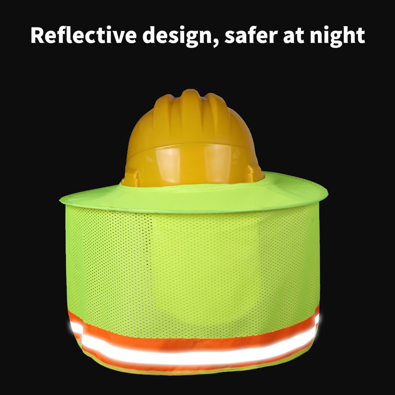 Yellow Hard Hat Sun Shade with Reflective Strips & Breathable Mesh - Construction & Outdoor Safety Cover