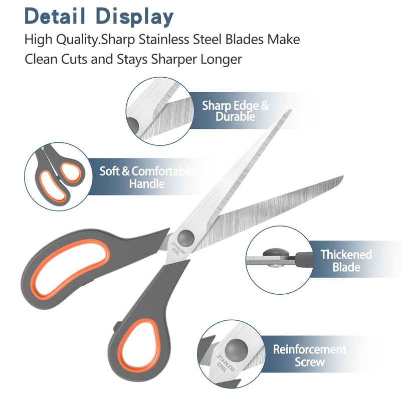 All-Purpose 8.5 Inch Stainless Steel Scissors Set - Sharp, Durable, Comfort Grip