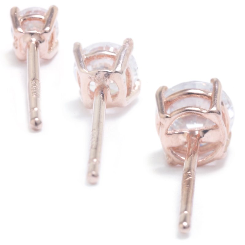 3-Piece Cubic Zirconia Stud Earrings Set in Rose Gold over Sterling Silver for Women & Teens