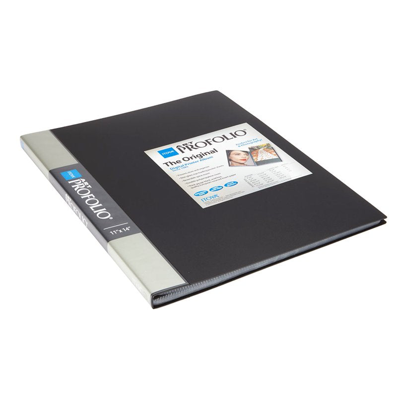 Art Portfolio 11x14 Inches with 24 Clear Sleeves & Custom Label - Black