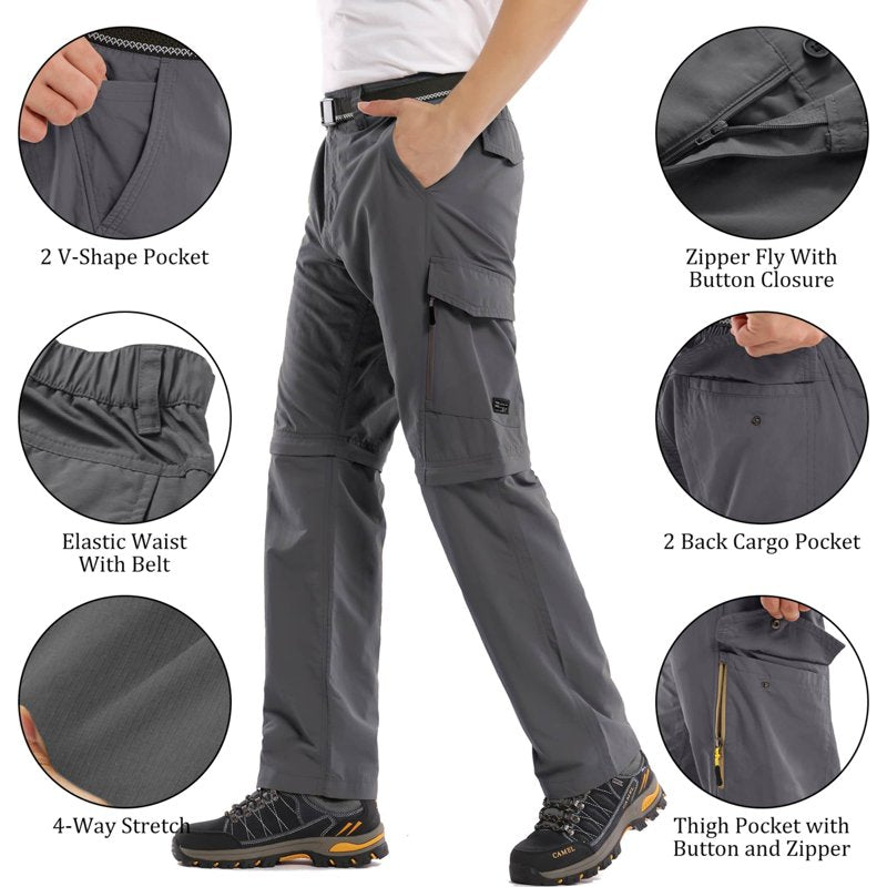 Men's Convertible Hiking Cargo Pants - Quick Dry, Water-Resistant, Multi-Pocket Safari Trousers