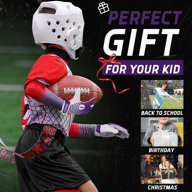 Youth Football Gloves with Tacky Silicone Grip for Boys and Girls