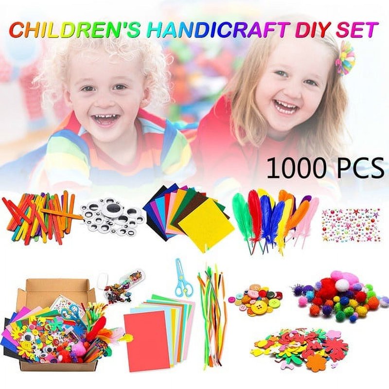 Kids DIY Art & Craft Kit with Wooden Sticks, Beads, Stickers, and More - Creative Craft Supplies for Children