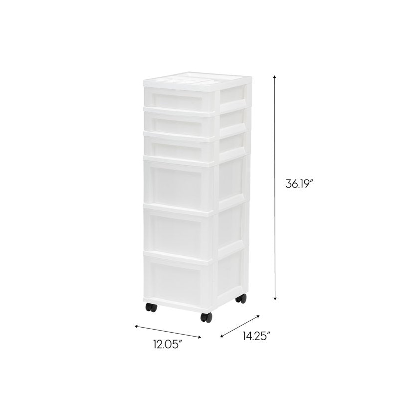 6-Drawer Plastic Storage Cart with Organizer Top and Wheels - White or Black